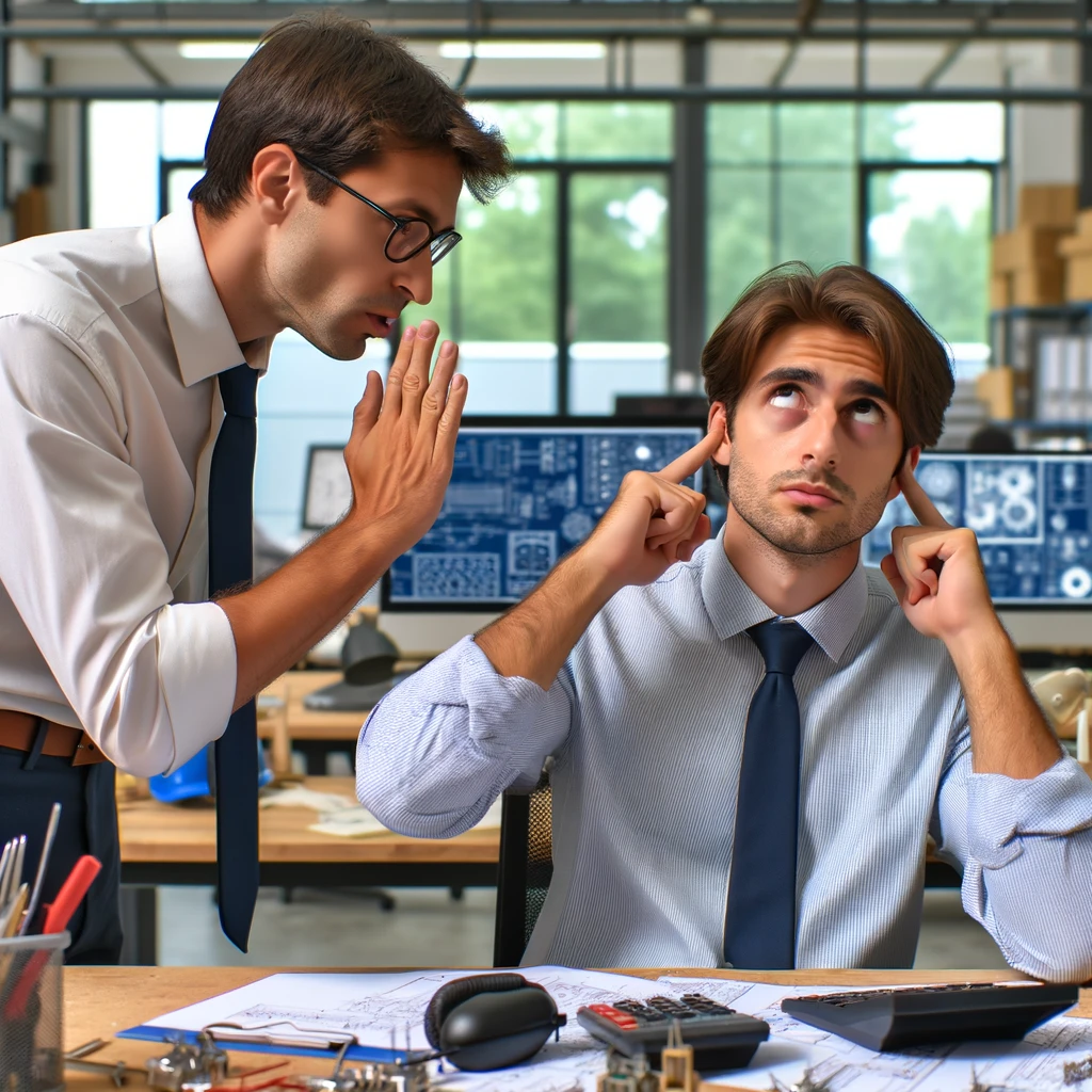 An engineer talking to another, but the second refuses to listen.